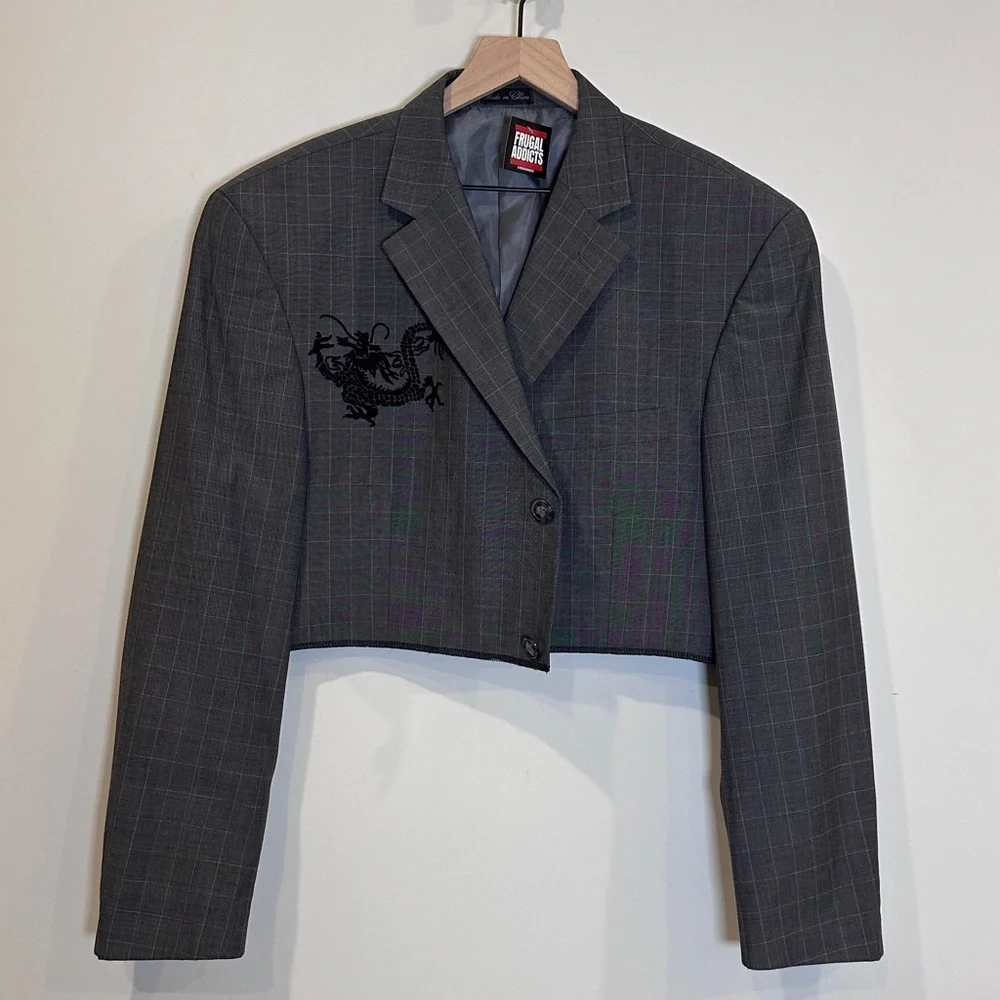 Vintage Trendy Upcycled Cropped Blazer Perfect For the Eco-conscious Fashionista